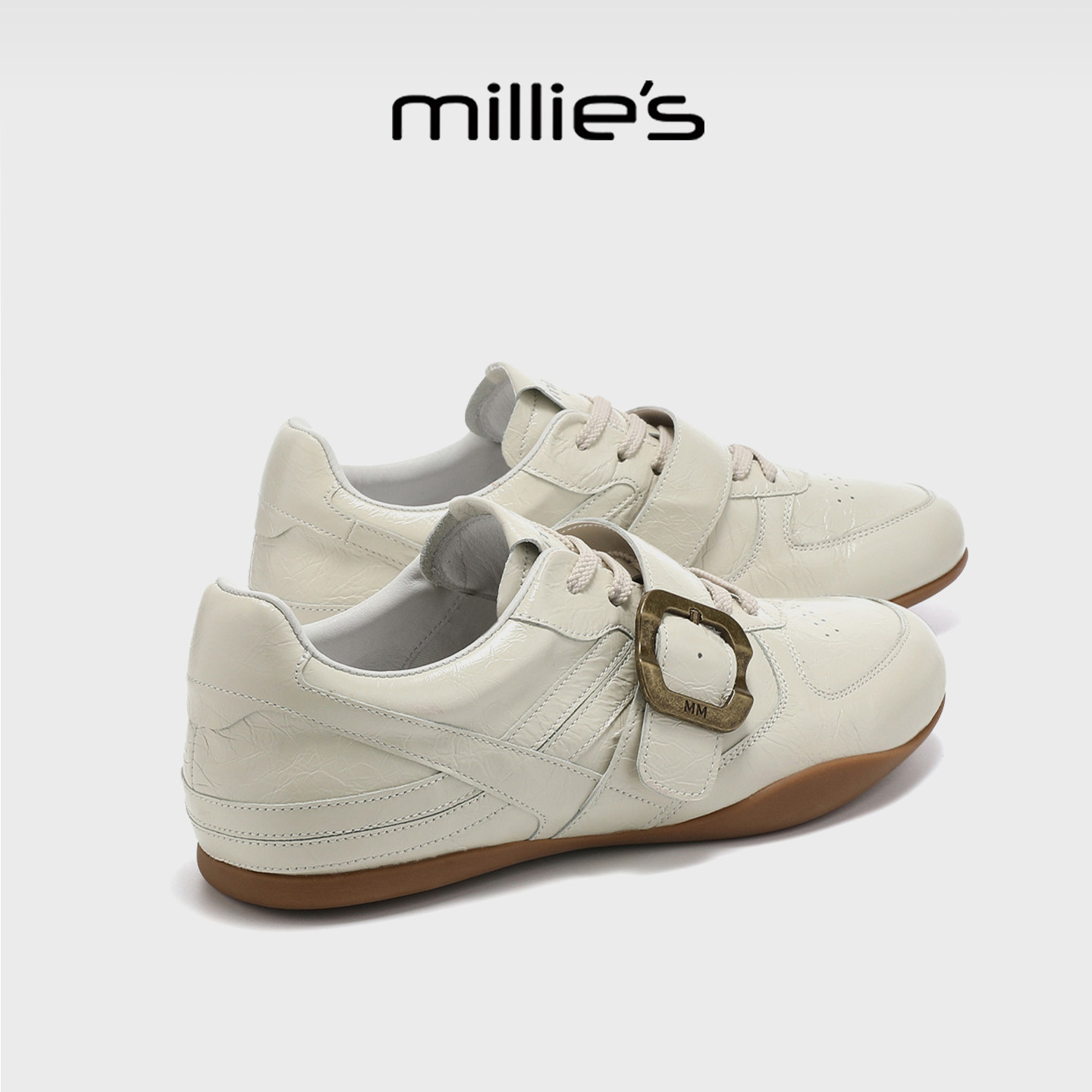 MILLIE'S/妙丽复古德训鞋女2026春季米色系带休闲运动鞋时尚百搭,女鞋,时尚休闲鞋,淘宝优惠券,粉丝福利购,淘宝优惠卷