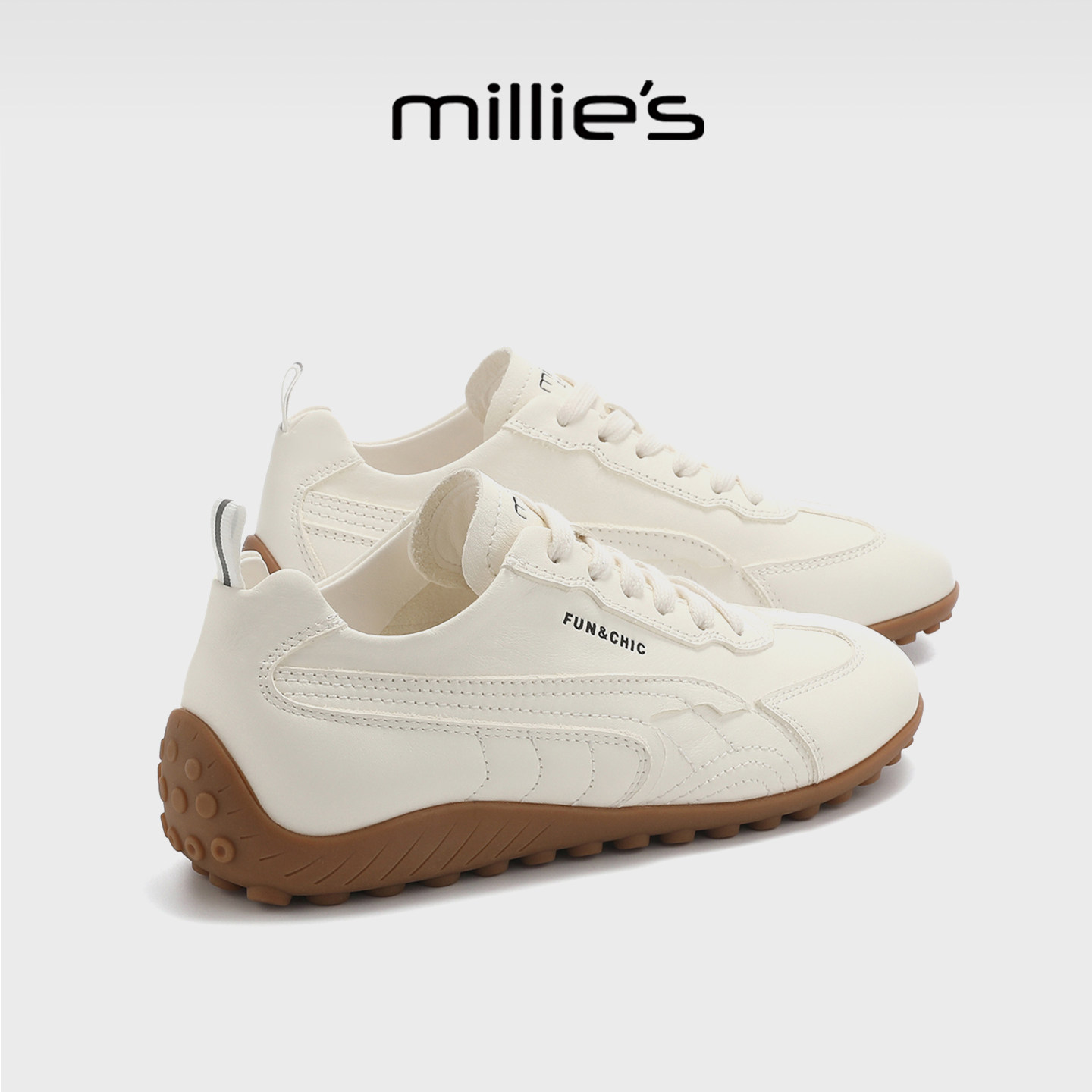 MILLIE'S/妙丽复古德训鞋2026春季新款女白色系带休闲运动鞋百搭,女鞋,德训鞋,淘宝优惠券,粉丝福利购,淘宝优惠卷