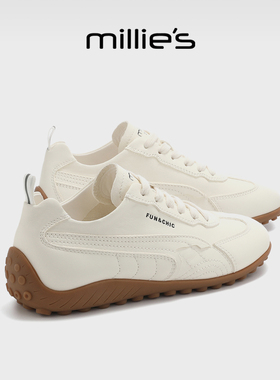 MILLIE'S/妙丽复古德训鞋2026春季新款女白色系带休闲运动鞋百搭
