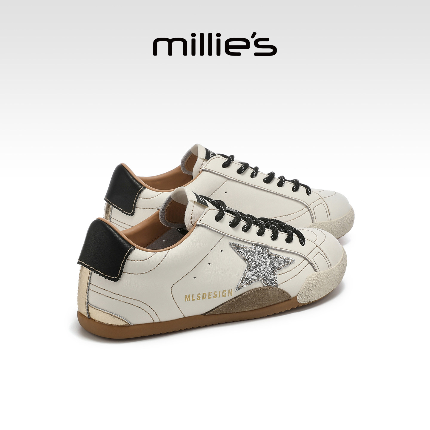 MILLIE'S/妙丽星星德训鞋女款2026新款厚底休闲板鞋星星小白鞋子,女鞋,德训鞋,淘宝优惠券,粉丝福利购,淘宝优惠卷