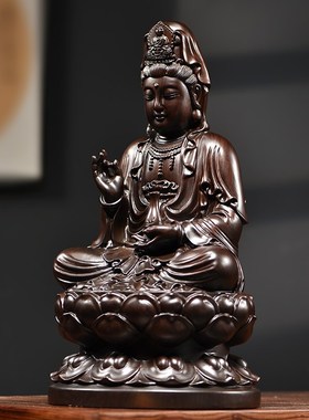 速发木佛南海观音菩萨家用坐莲观音雕像居家供奉办公室镇宅招财工