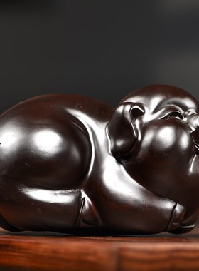 速发实木雕猪摆桌工艺品招财十二玄肖客厅件面生关酒柜装饰品乔迁