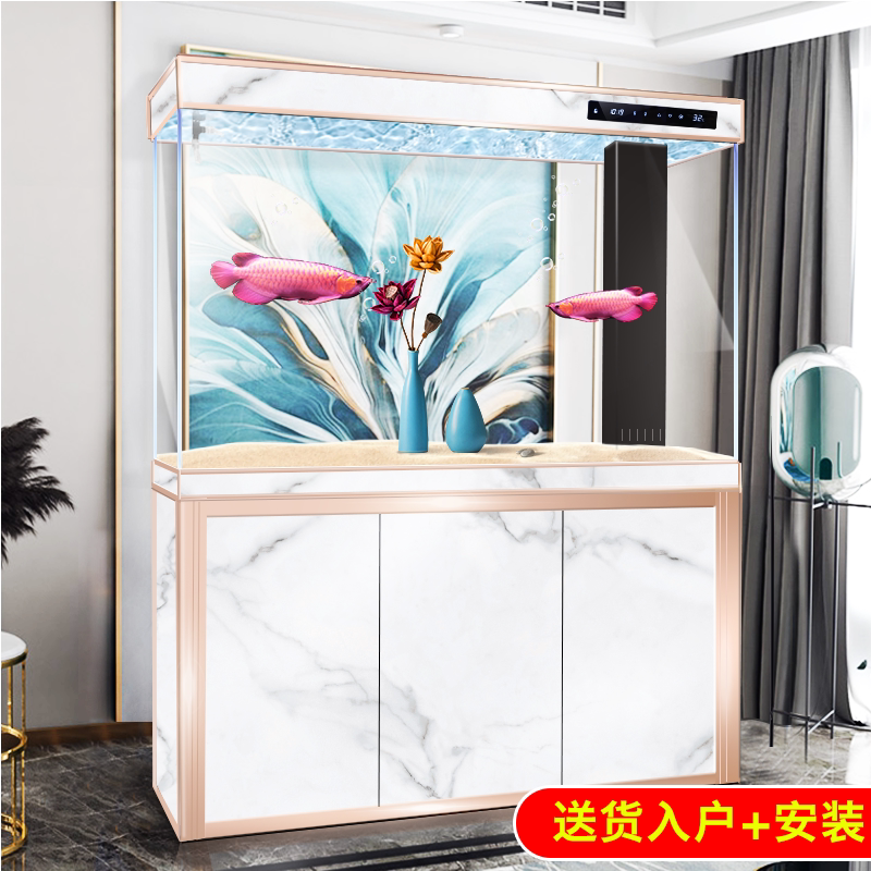 速发2025新款超白鱼缸客厅大型水族箱玻璃落地家用立式屏风底过滤