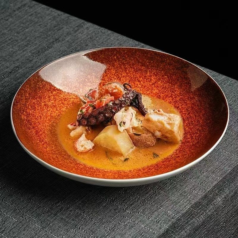 速发法心摆盘餐具高级餐理骨质瓷圆形西餐汤盘位上分子料厅点餐圆