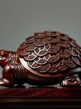 速发黑檀木雕厅金钱龟客厅摆件办公室桌面客刻家居摆饰红实木龟乌