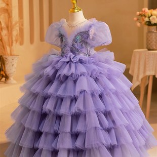 女童礼服轻奢小众高端宴会钢琴比赛演出服儿童生日连衣裙紫公主裙