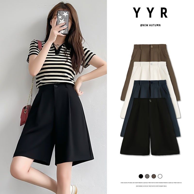 雪纺五分西装短裤女2024夏季新款高腰黑色修身显瘦直筒休闲阔腿裤,女装/女士精品,西装裤/正装裤,淘宝优惠券,粉丝福利购,淘宝优惠卷