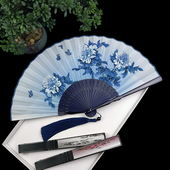 扇子折扇中国风古风随身夏季 古代汉服男女头青竹丝绸折叠扇大流苏