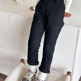冬季儿童冬款黑色铅笔裤女童加厚加绒裤子宝宝保暖百搭修身小脚裤