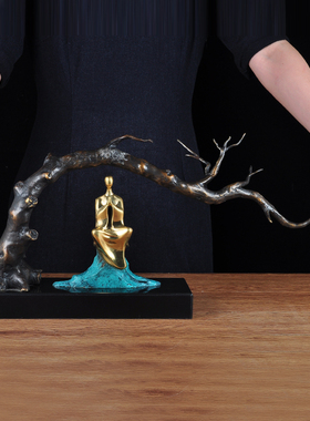 纯铜静坐思禅意摆件创意新中式玄关客厅办公室桌面家居茶几装饰品