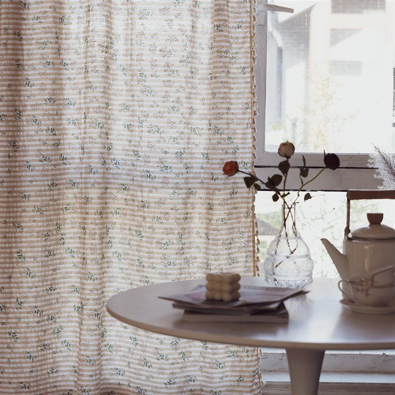 出口韩国窗帘成品日式小清新穿杆口袋式丁香花阳台半遮光小窗帘子