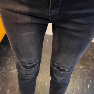 黑色高腰假破洞小脚牛仔裤女夏季薄款小个子修身显瘦弹力铅笔裤