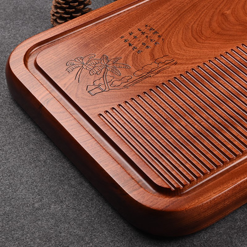 从简整块花梨实木茶盘家用简约茶台排水式功夫茶具电木款大号茶海