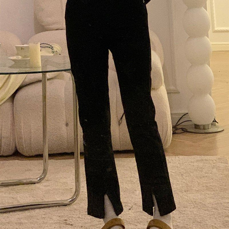 黑色开叉牛仔裤女秋冬加绒宽松显瘦大码胖mm弹力小个子九分烟管裤,女装/女士精品,牛仔裤,淘宝优惠券,粉丝福利购,淘宝优惠卷