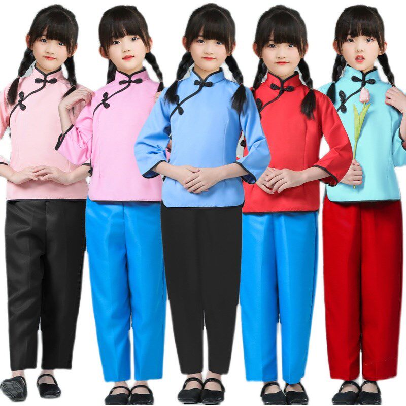 儿童表演演出服阿庆嫂话剧表演舞台服装村姑舞蹈服装女童秧歌服装