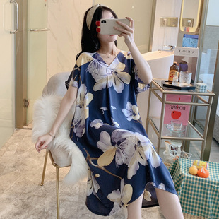 性感人造棉洋装 春秋棉绸睡裙女夏薄款 日系宫廷风绵绸睡衣家居服