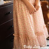 LIBERTY淡紫圆玫瑰甜美法式 大裙摆连衣裙