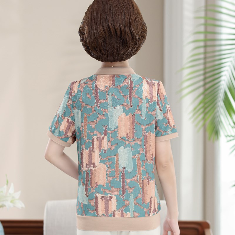 2024新款妈妈夏装上衣服洋气中老年人女装薄夏T恤针织衫短袖套装