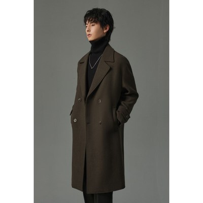 【储格】羊毛大衣男中长款双排扣冬季毛绒呢子风衣男士加厚款外套