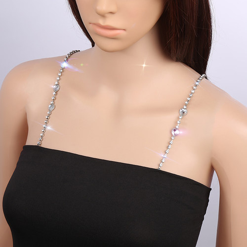 炫彩水晶简约防刮密钻 水钻肩带 时尚内衣隐形带防滑金属挂脖肩带