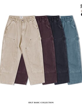 IDLT 15oz 水洗伐木裤重磅珠帆布成衣染色宽松锥型多袋双膝工装潮