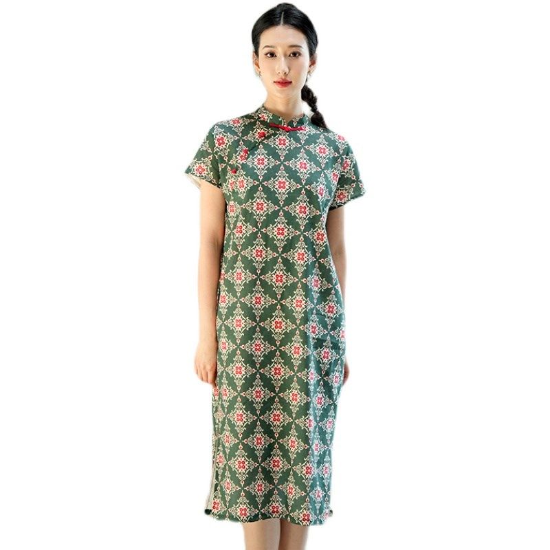 桃知窈窈2023夏/ 改良旗袍中式文艺碎花纯棉短袖立领旗袍连衣裙,女装/女士精品,连衣裙,淘宝优惠券,粉丝福利购,淘宝优惠卷