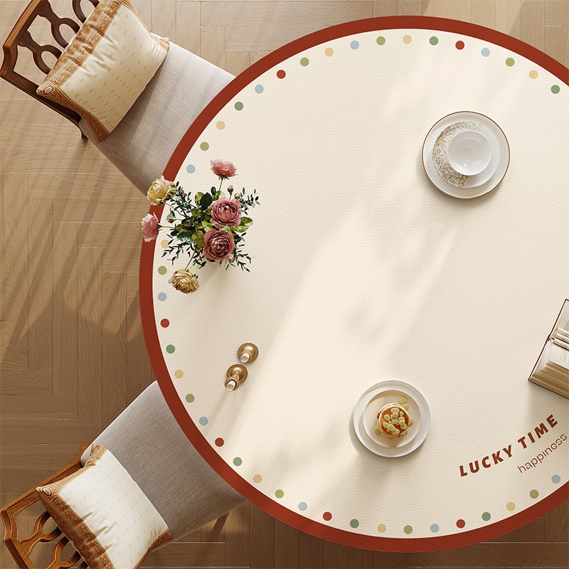 简约美式圆桌桌布防水防油防烫免洗圆桌子桌垫圆形台布餐桌茶几垫