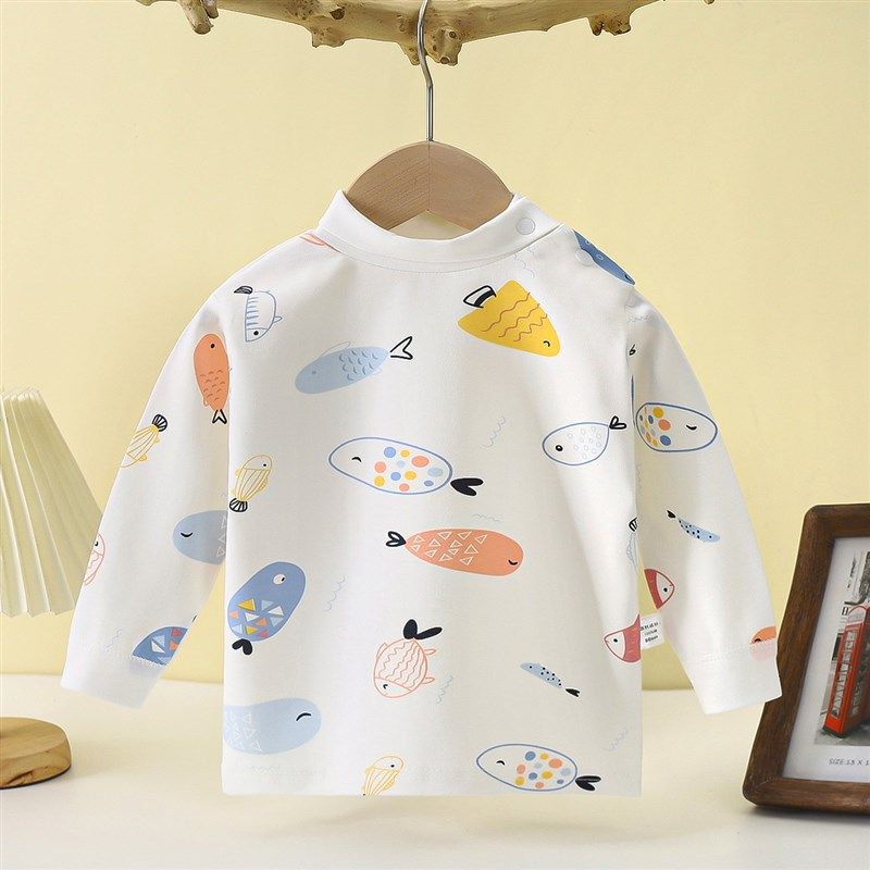 婴儿纯棉高领上衣男宝宝肩扣长袖打底衫女孩秋冬款秋衣新生儿睡衣,童装/婴儿装/亲子装,保暖上装,淘宝优惠券,粉丝福利购,淘宝优惠卷