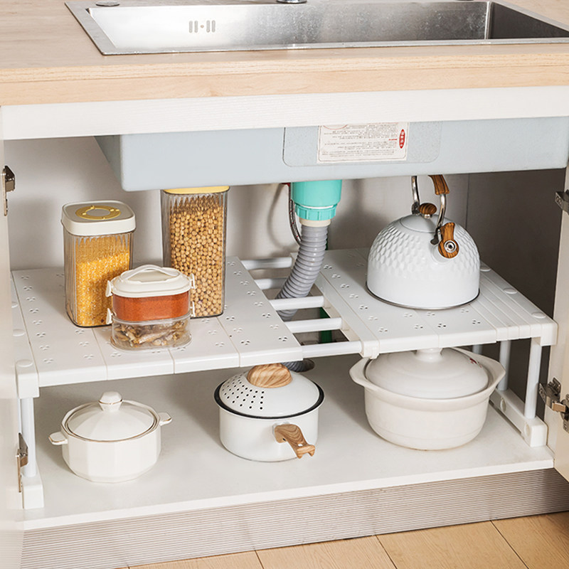 厨房可伸缩下水槽置物架橱柜内分层架橱柜储物多功能锅架收纳架子