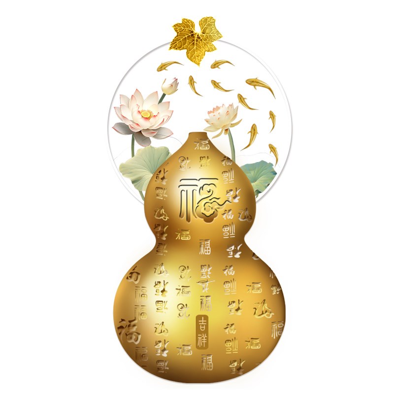 新中式玄关发光装饰画百福图葫芦进门正对墙挂画九鱼图LED灯壁画