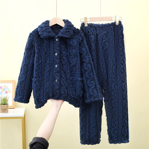 冬季儿童法兰绒睡衣男孩珊瑚绒加绒加厚款中大童小女孩保暖家居服