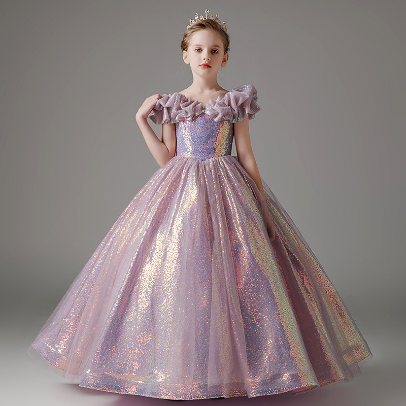 儿童礼服女童公主裙生日小女孩洋气高端主持人钢琴演出服走秀紫色