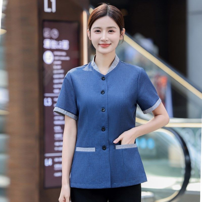 物业保洁工作服女夏季短袖灰色酒店客房家政商场阿姨秋冬蓝色工装