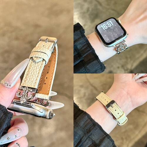 新款鸢尾花皮带适用Apple watch s11苹果表带s10荔枝纹高级小香风