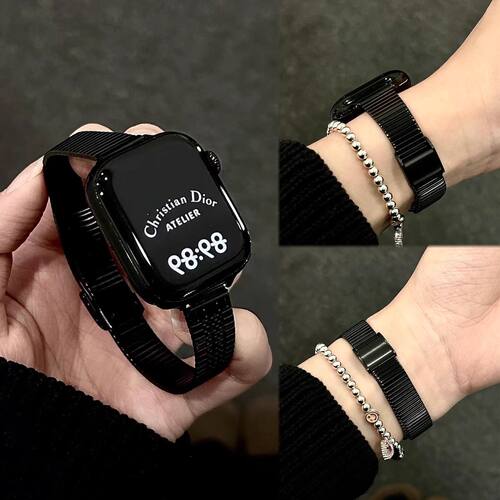 适用iWatchs10表带苹果手表s9细钢金属表带S87se华为fit3透气FIT4
