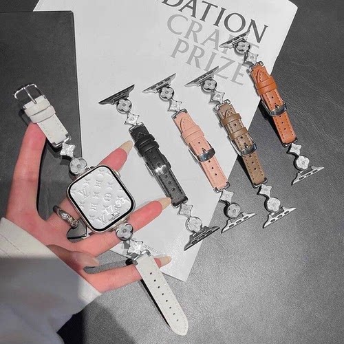 高级ins适用OPPOwatch4pro手表新款老花鎏金拼皮表带watch3手链