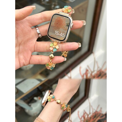 猫眼石手链iwatch9表带适用于苹果AppleWatch手表春珍珠吊坠手链