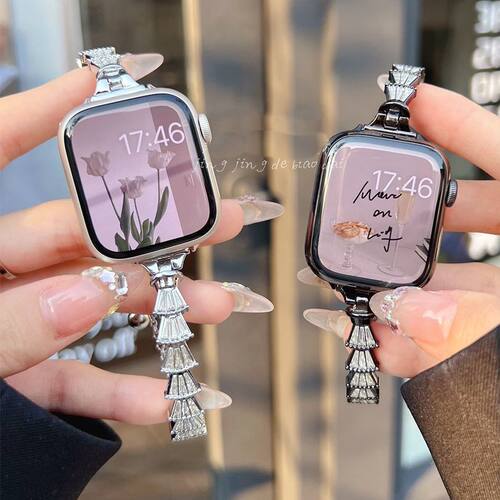 苹果ApplewatchsS11代表带裙尾金属小香风iwatch1098SE时尚女链条