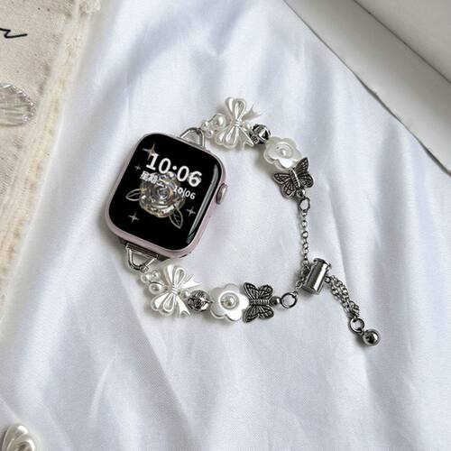 适用苹果手表表带iwatchS9链式串珠applewatch珍珠蝴蝶替换腕带