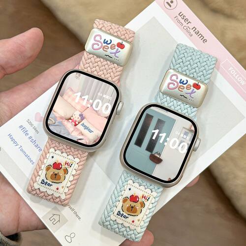 可爱小熊oppowatch3/2/X/3pro/4pro手表表带编织尼龙磁吸女se适用