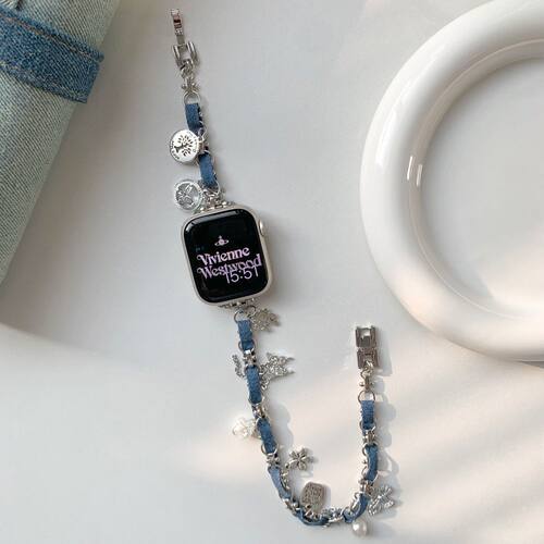 双圈小香风金属拼皮表带适用AppleWatch11苹果iwatch10SE细款饰品