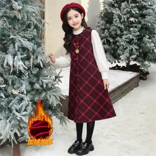 女童秋冬款加绒连衣裙2025新款洋气大儿童冬季高级感年服裙子套装