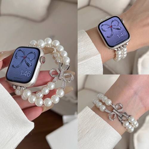 蝴蝶结珍珠oppo手表watch3/2/X/3pro/4pro表带表链男女se高级适用