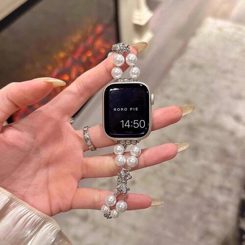 Getyrbd蝴蝶结珍珠链条表带AppleWatch串珠适用苹果表带8910
