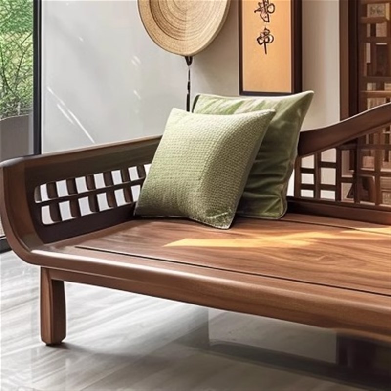 速发新中式用意家木罗汉床春夏两禅黑胡桃白蜡木酒店民宿办公室实