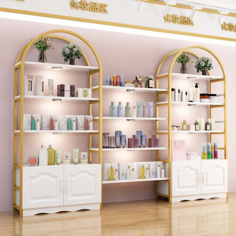 速发化妆品展示柜陈列柜院产品货柜货架展示小超市商用送落地架灯