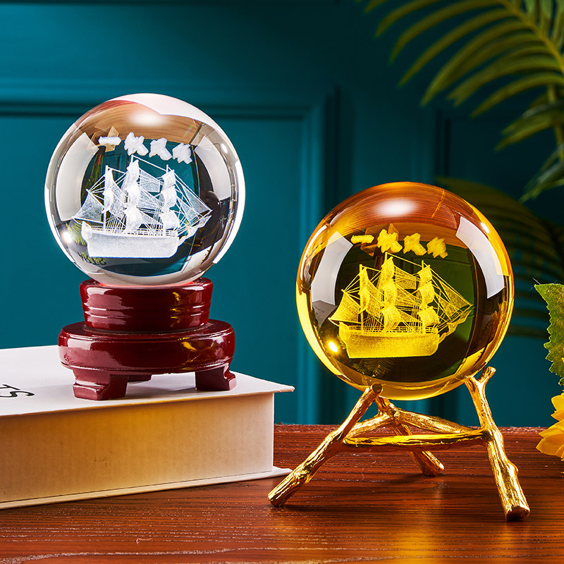 速发黄色水晶球摆件内帆一雕风顺迁艺品开业乔工礼品酒柜家居客厅,家居饰品,装饰摆件,淘宝优惠券,粉丝福利购,淘宝优惠卷