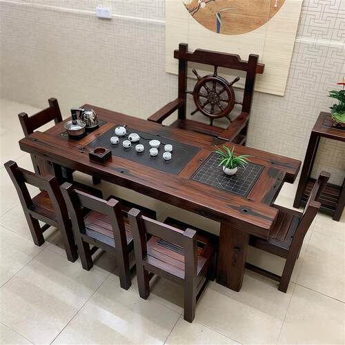 速发老船木茶桌椅沉船木办公室泡茶台茶具套装桌一体功夫组合茶几