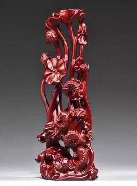 速发红花有木雕刻年年梨鱼根雕木家居客厅饰关摆件装玄工艺品乔迁