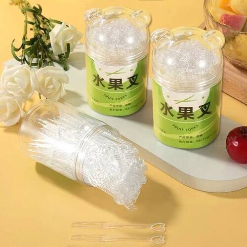 透明罐装一次性水果叉野餐便携款